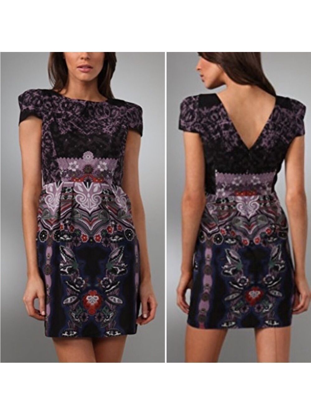 Tibi New York 100% Silk Cap Sleeve V-Back Dress Floral Printed Size 4